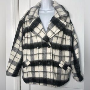 Maxwell Studio XL Elegant Black & White Plaid Women's Pea Coat Jacket